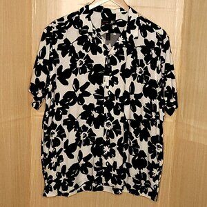 J. Ferrar Mens New Black White Tropical Silky Short Sleeve Button Down Shirt XL